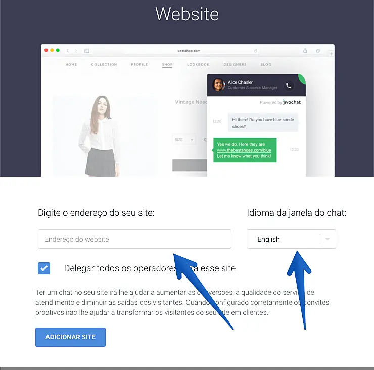 Adicionar Website do JivoChat