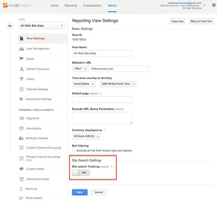 Google Analytics page to set up reports