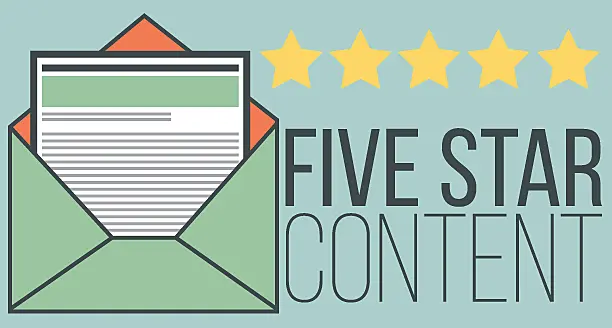 The image shows an open letter, and it's written "five star content"