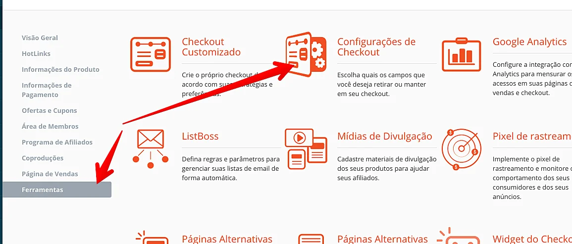 configurações do checkout