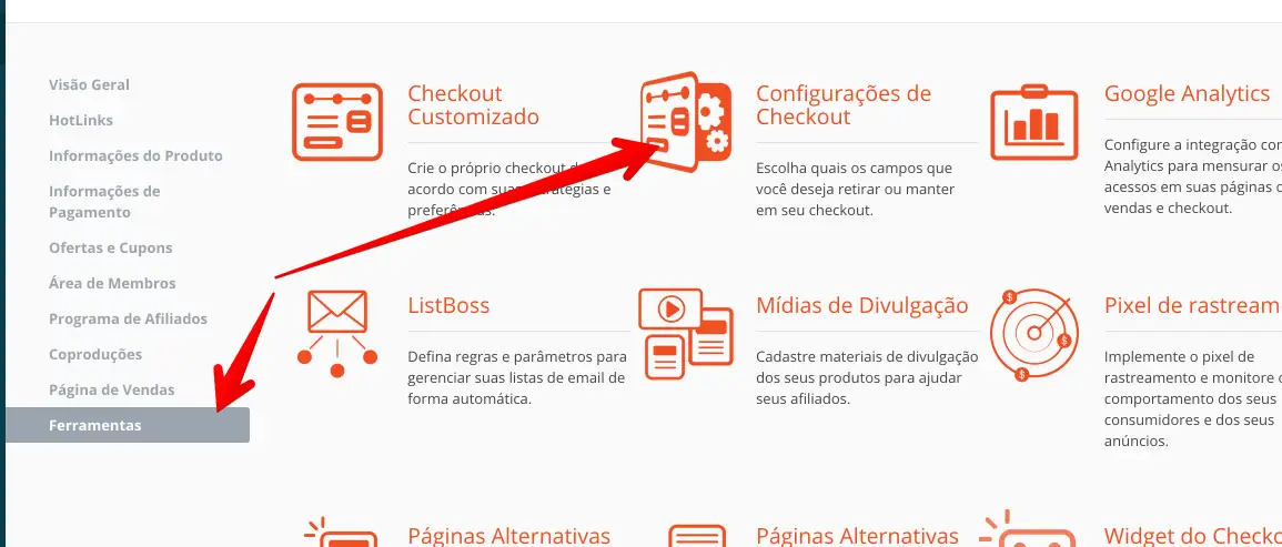 configurações do checkout