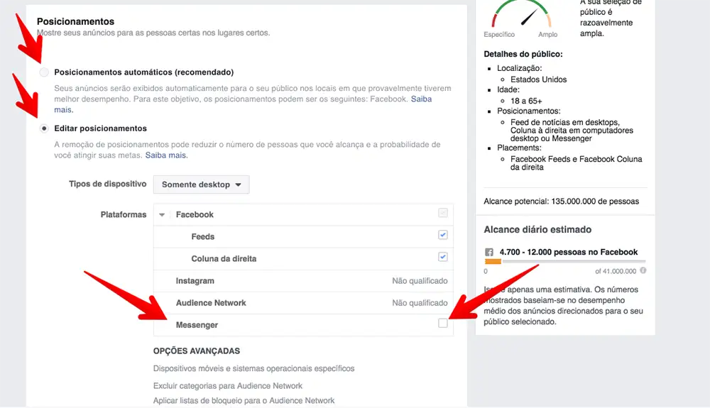 Editar posicionamientos Facebook