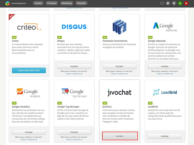 Loja Integrada JivoChat