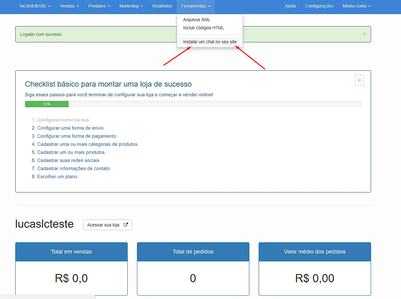 Primeiro passo na Box Loja