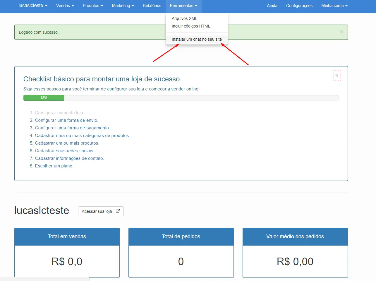 Primeiro passo na Box Loja