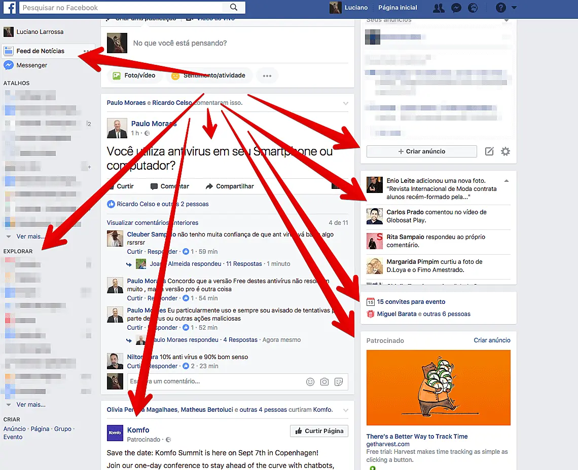 Varios focos no Facebook