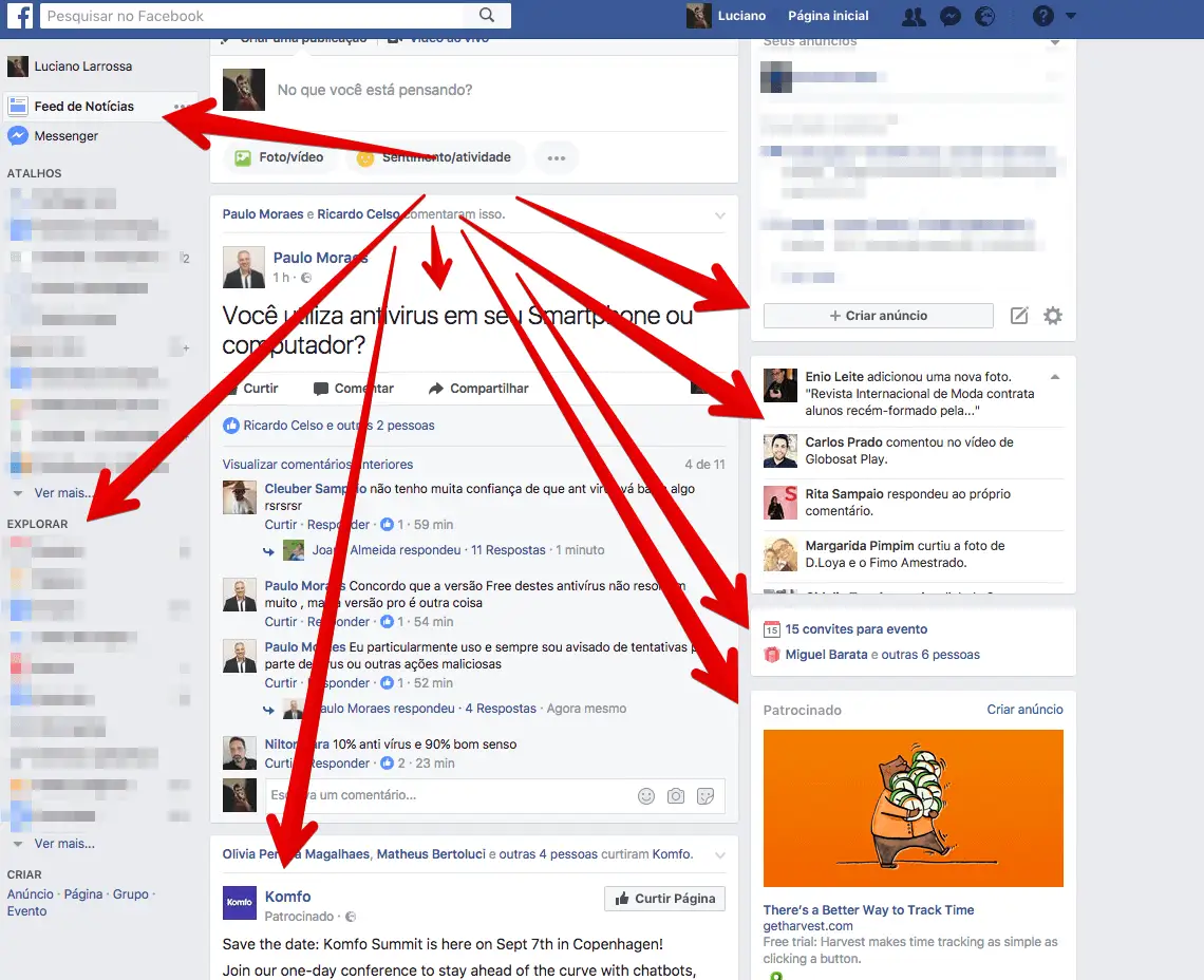 Varios focos no Facebook