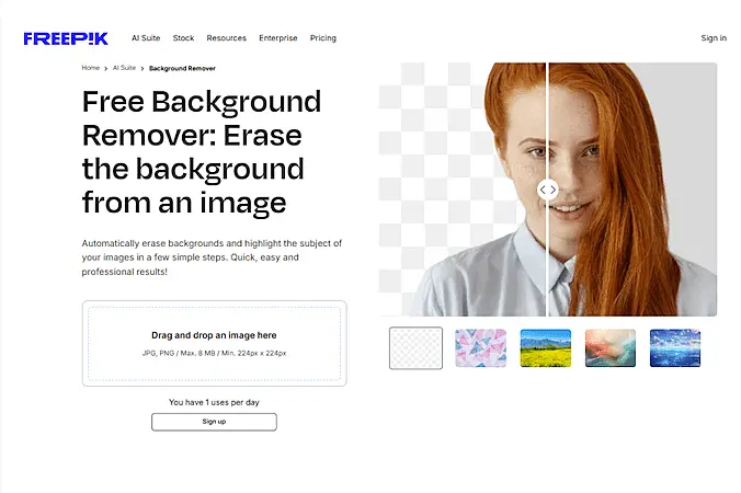 Freepik background remover page