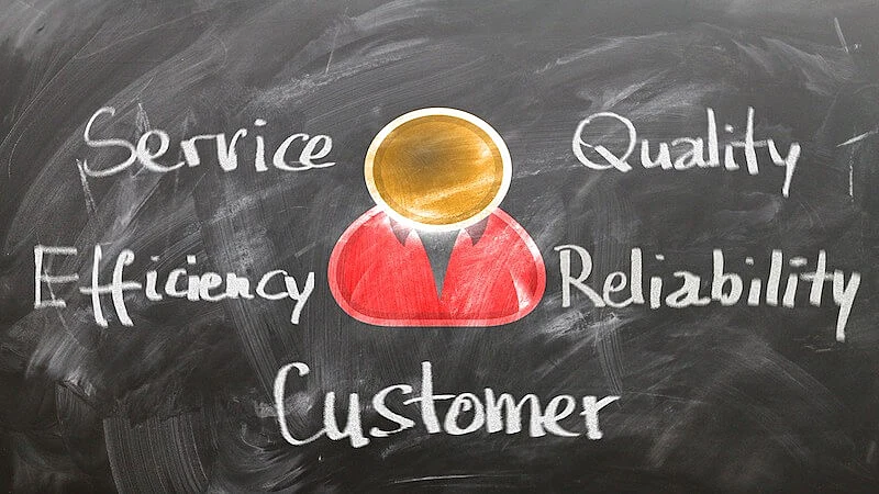 Around a person's icon it's written "Service, Efficiency, Customer, Reliability, and Quality".