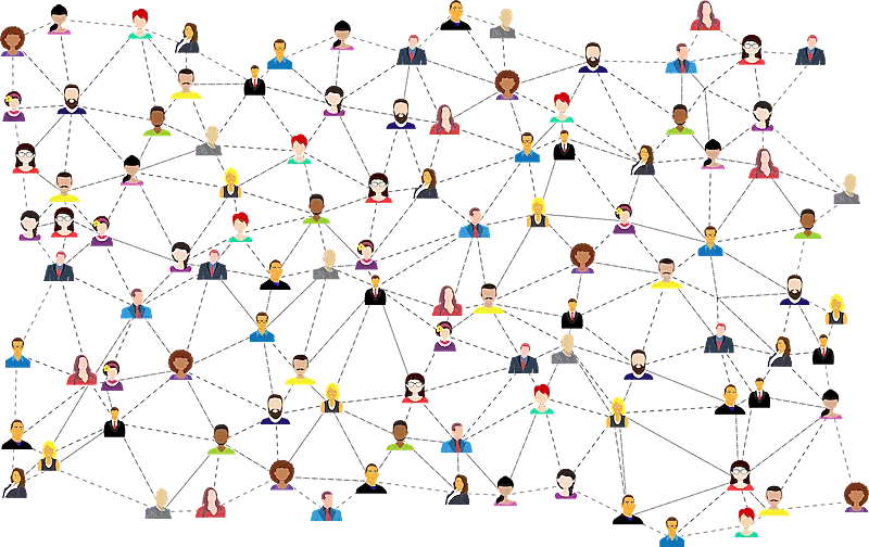 The image shows a network of people