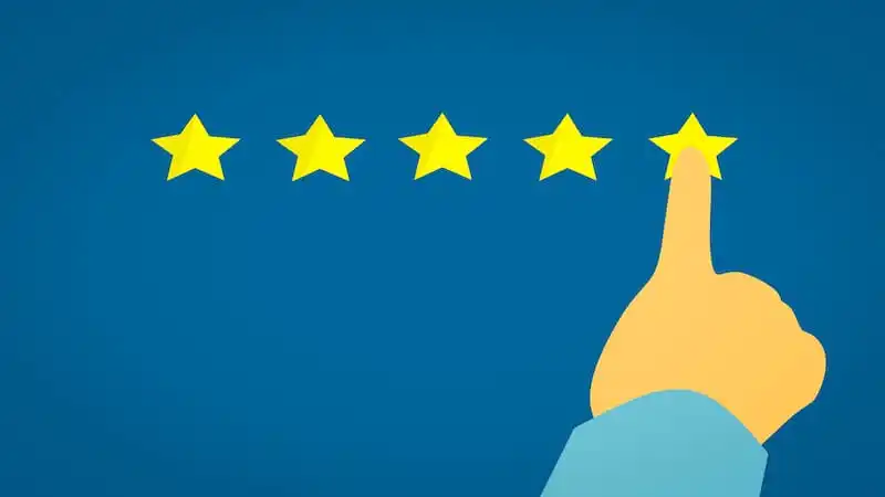 The image shows 5 stars and a finger pointing to the last one.