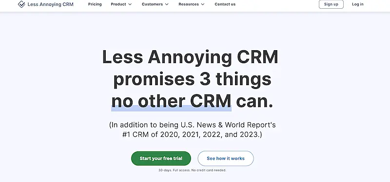 Less Annoying CRM home page
