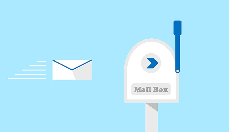 The image shows a mail box on the right side and a letter on the left one. 