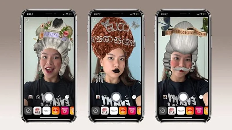 In the image there are 3 smartphones each one shows an Instagram filter