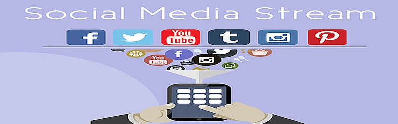 The image shows a person holding a  smartphone, above it there is a funnel where several social media icons are going out. On the top of the image there are the Facebook, Twitter, Youtube, Tumblr, Instagram and Pinterest icons.  
