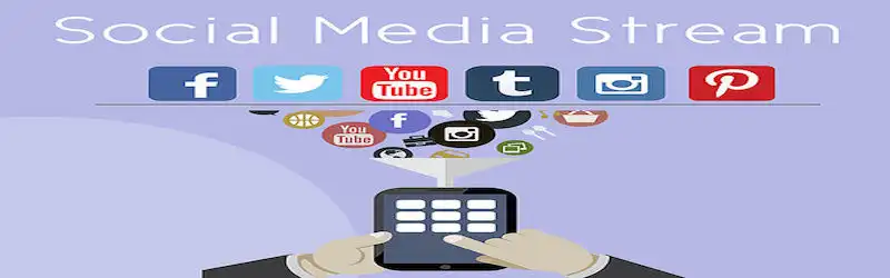 The image shows a person holding a  smartphone, above it there is a funnel where several social media icons are going out. On the top of the image there are the Facebook, Twitter, Youtube, Tumblr, Instagram and Pinterest icons.  