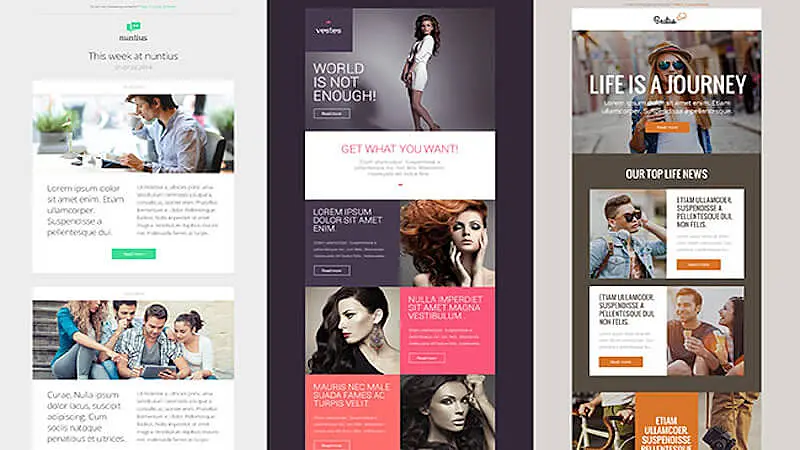 The image shows 3 different options of newsletter templates from Freshmail
