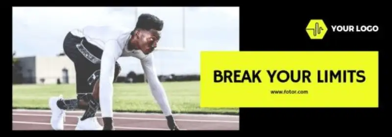 The website banner template shows a man on a running track. On the side it's written "Break your limits".