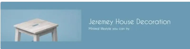Website banner template shows a chair and on the side it's written "Jeremy House Decoration". 