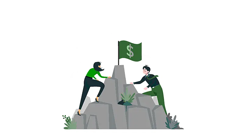 Imagem vetorizada de duas pessoas competindo pela melhor estratégia de marketing digital