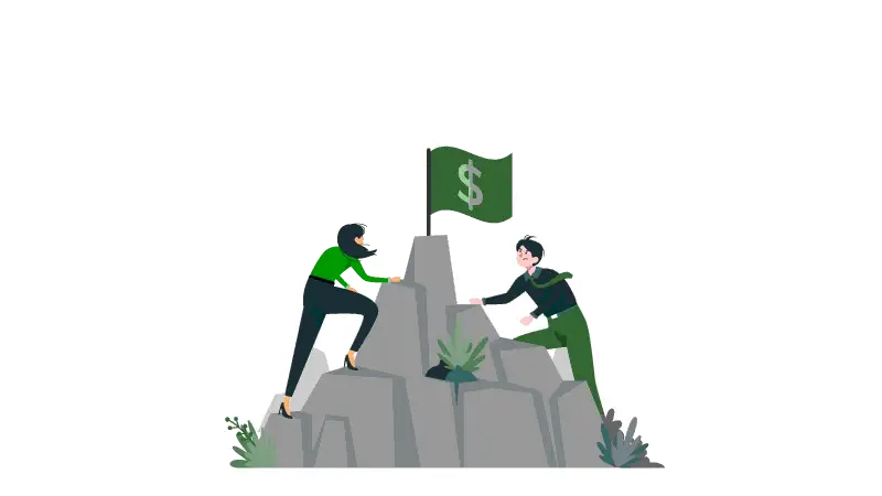 Imagem vetorizada de duas pessoas competindo pela melhor estratégia de marketing digital