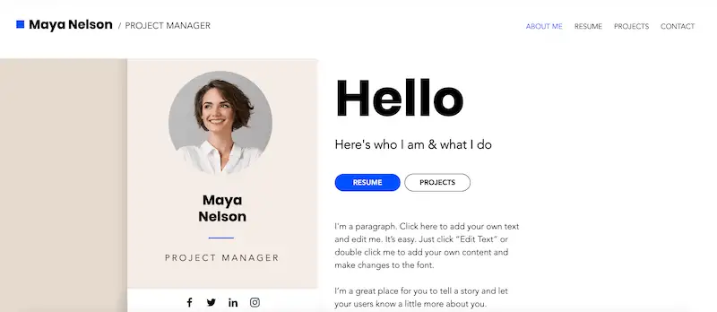 Wix website templae - business CV Business CV template