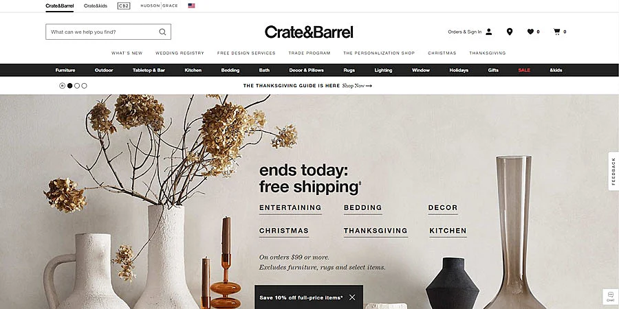 Crate & Barrel home page