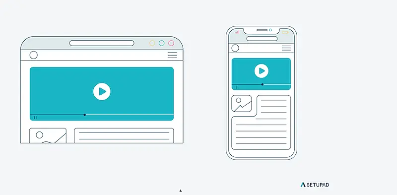 The image shows a smartphone, in the screen a video player is positioned on the top.