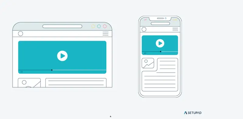 The image shows a smartphone, in the screen a video player is positioned on the top.
