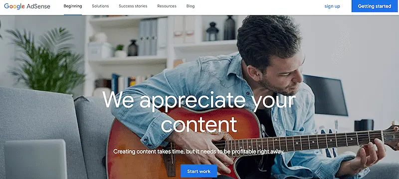 Google AdSende home page