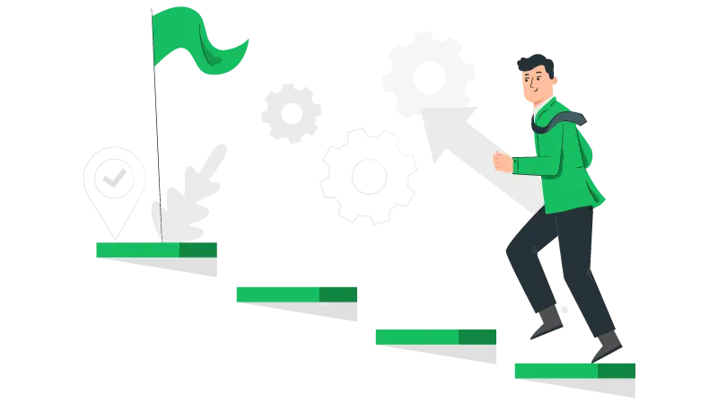 Imagem vetorizada de um homem correndo em direção a uma bandeira