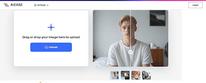 AIEASE Photo enhancer page