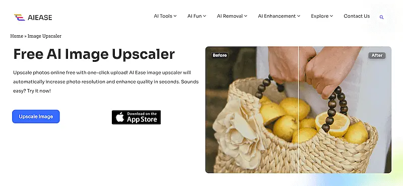 AIEASE Image Upscaler page