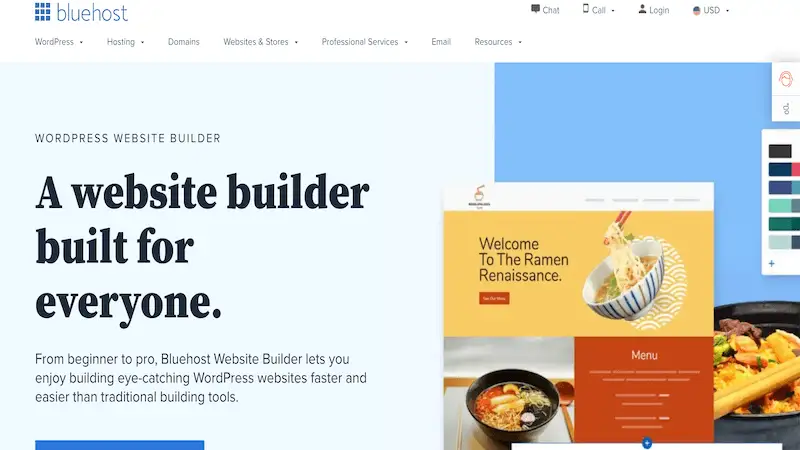 Bluehost website builder's page