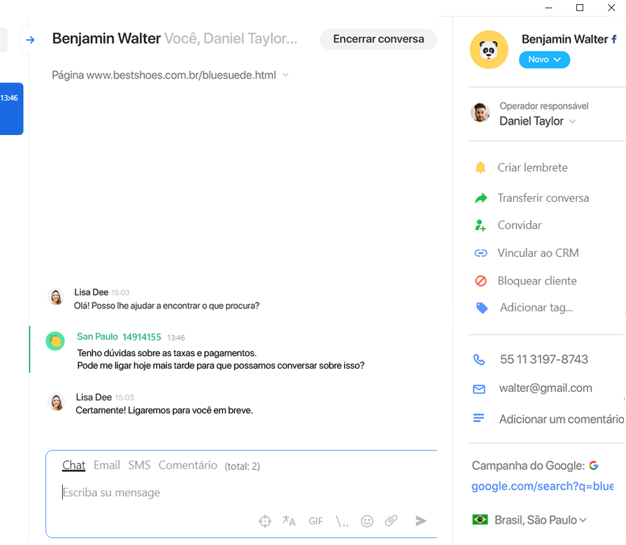 Funções de CRM do JivoChat