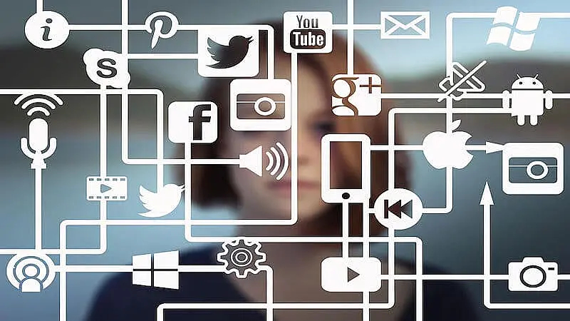 The image shows several social media icons