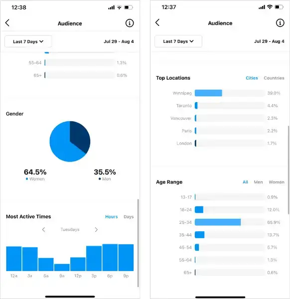 Best time to post reels on instagram - insights Instagram insights screen