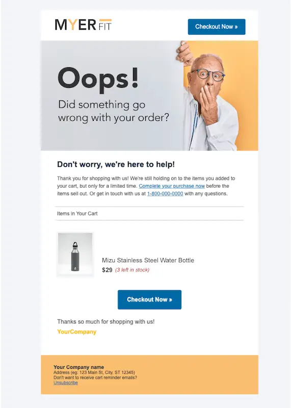 Cart abandonment email