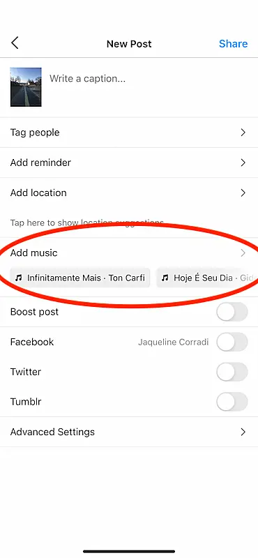 Instagram screen to publish on the feed
