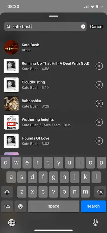 How to add music to Instagram post 16 Search music Instagram screen