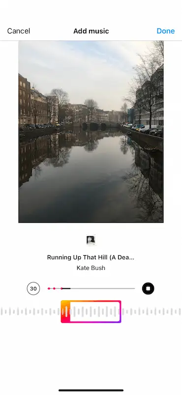 How to add music to instagram post 17 Instagram screen to select the music part to put on the post.
