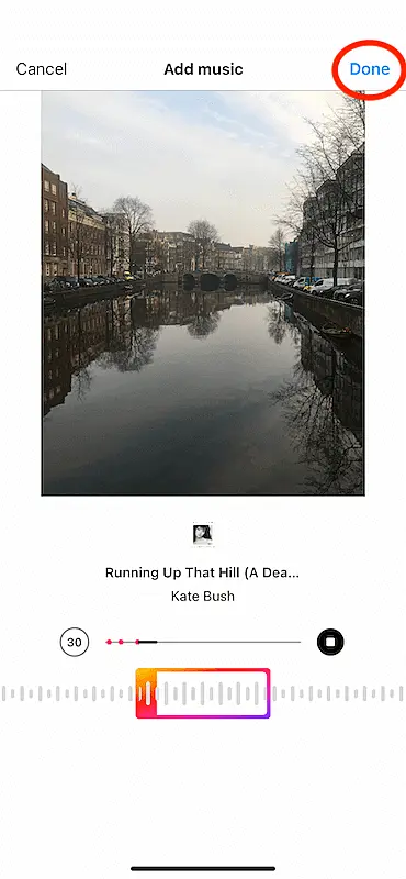 Instagram add music screen 