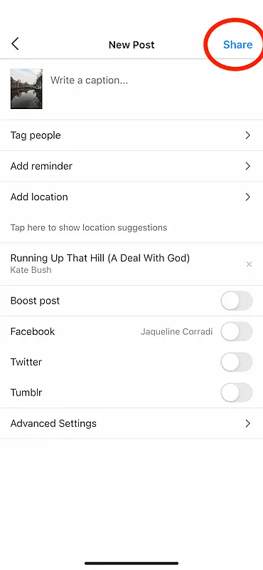 Instagram publish image screen
