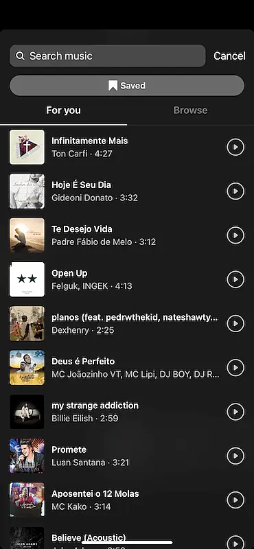 Instagram search music screen