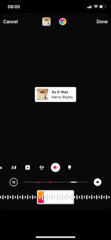 How to add music to instagram post 5 The image shows Instagram screen to edit the music on stories.