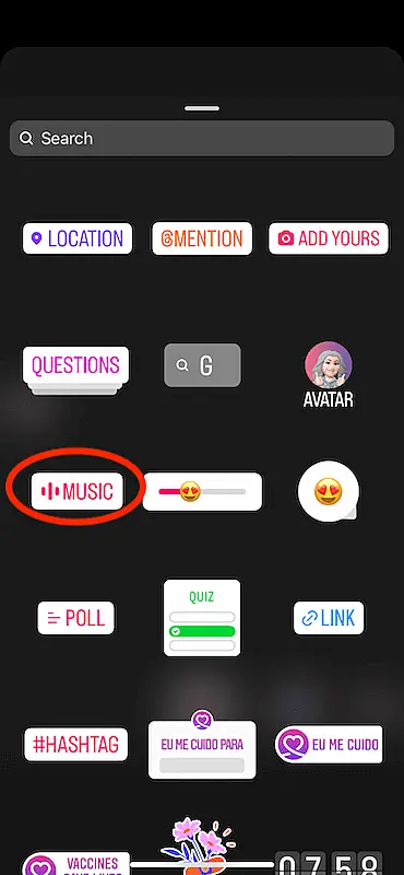 Sotries screen showing the stories features