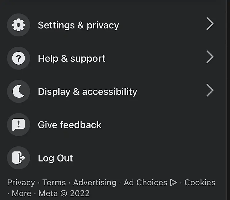 Facebook menu print screen 