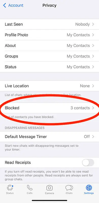 WhatsApp privacy menu