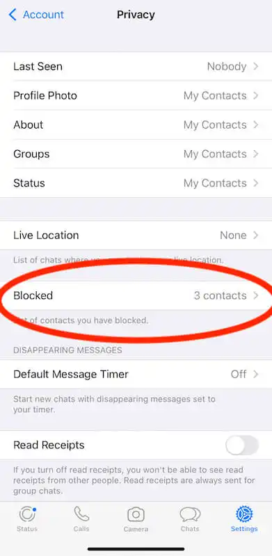 WhatsApp privacy menu