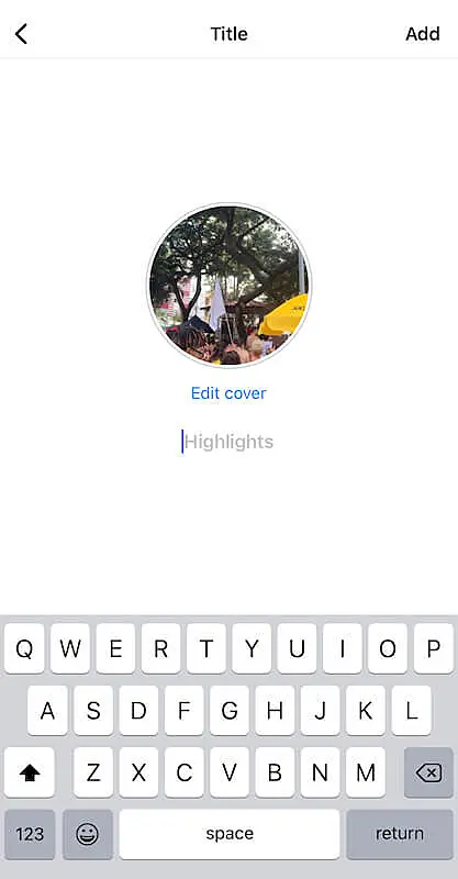 The image shows an Instagram print screen where you name the Instagram highlight.